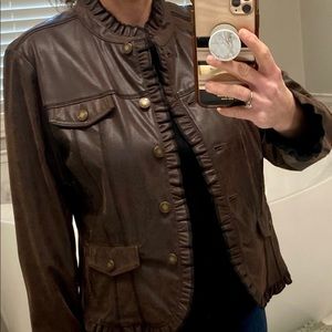 Ruby Rd Vintage Brown Leather Scalloped Jacket - Size 8